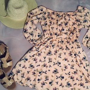 Pink Floral Off The Shoulder Dress